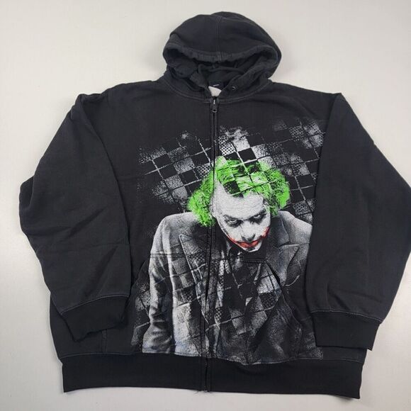 Vintage 2008 The Dark Knight Heath Ledger Joker Full Zip Hoodie Sweatshirt XL - Picture 1 of 10